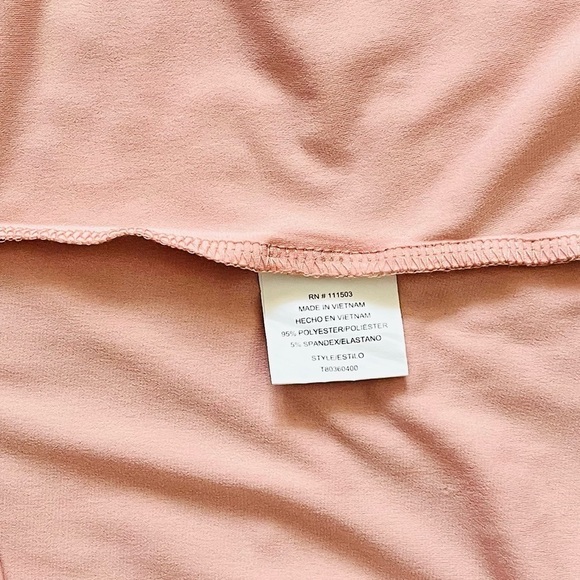 AUW pastel pink top S short ruched sleeves turtleneck faux pearl detail buttons - Picture 11 of 12